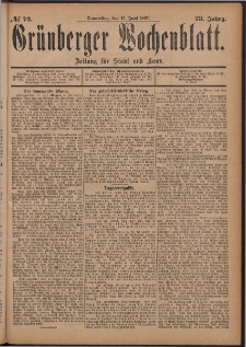 Grünberger Wochenblatt: Zeitung für Stadt und Land, No. 72. (17. Juni 1897)