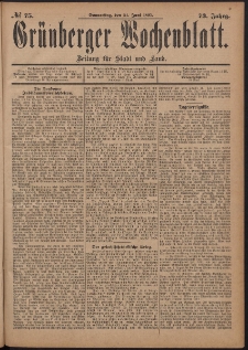 Gr&uuml;nberger Wochenblatt: Zeitung f&uuml;r Stadt und Land, No. 75. (24. Juni 1897)