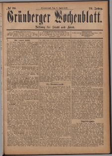 Gr&uuml;nberger Wochenblatt: Zeitung f&uuml;r Stadt und Land, No. 79. (3. Juli 1897)