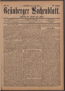 Gr&uuml;nberger Wochenblatt: Zeitung f&uuml;r Stadt und Land, No. 81. (8. Juli 1897)