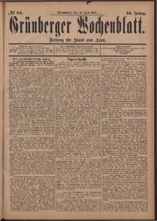 Gr&uuml;nberger Wochenblatt: Zeitung f&uuml;r Stadt und Land, No. 82. (10. Juli 1897)