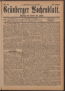 Gr&uuml;nberger Wochenblatt: Zeitung f&uuml;r Stadt und Land, No. 84. (15. Juli 1897)