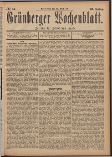Gr&uuml;nberger Wochenblatt: Zeitung f&uuml;r Stadt und Land, No. 87. (22. Juli 1897)