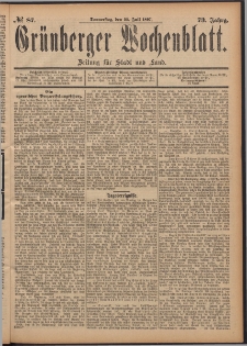 Grünberger Wochenblatt: Zeitung für Stadt und Land, No. 87. (22. Juli 1897)