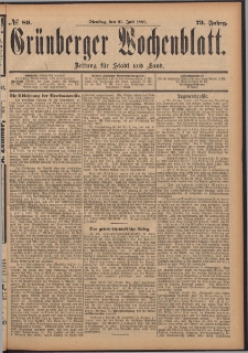 Gr&uuml;nberger Wochenblatt: Zeitung f&uuml;r Stadt und Land, No. 89. (27. Juli 1897)