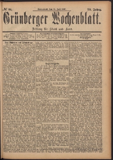 Gr&uuml;nberger Wochenblatt: Zeitung f&uuml;r Stadt und Land, No. 91. (31. Juli 1897)