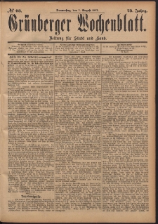Gr&uuml;nberger Wochenblatt: Zeitung f&uuml;r Stadt und Land, No. 93. (5. August 1897)