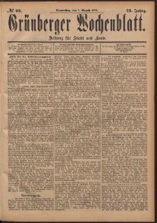Grünberger Wochenblatt: Zeitung für Stadt und Land, No. 93. (5. August 1897)