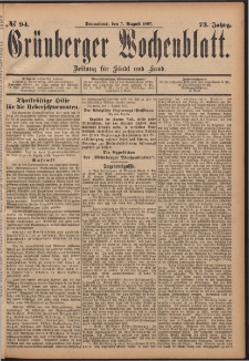 Grünberger Wochenblatt: Zeitung für Stadt und Land, No. 94. (7. August 1897)