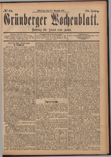 Gr&uuml;nberger Wochenblatt: Zeitung f&uuml;r Stadt und Land, No. 95. (10. August 1897)