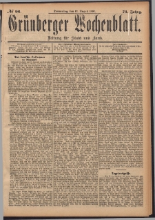 Gr&uuml;nberger Wochenblatt: Zeitung f&uuml;r Stadt und Land, No. 96. (12. August 1897)