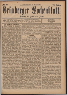 Gr&uuml;nberger Wochenblatt: Zeitung f&uuml;r Stadt und Land, No. 97. (14. August 1897)