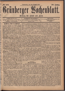 Gr&uuml;nberger Wochenblatt: Zeitung f&uuml;r Stadt und Land, No. 102. (26. August 1897)