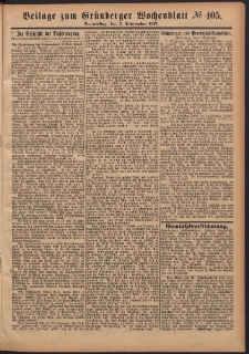 Gr&uuml;nberger Wochenblatt: Zeitung f&uuml;r Stadt und Land, No. 105. (2. September 1897)