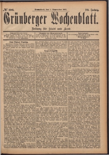 Grünberger Wochenblatt: Zeitung für Stadt und Land, No. 106. (4. September 1897)