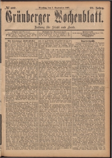 Gr&uuml;nberger Wochenblatt: Zeitung f&uuml;r Stadt und Land, No. 107. (7. September 1897)