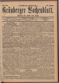 Grünberger Wochenblatt: Zeitung für Stadt und Land, No. 108. (9. September 1897)