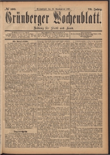 Gr&uuml;nberger Wochenblatt: Zeitung f&uuml;r Stadt und Land, No. 109. (11. September 1897)