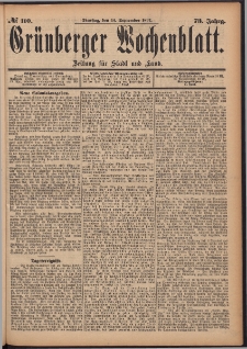 Gr&uuml;nberger Wochenblatt: Zeitung f&uuml;r Stadt und Land, No. 110. (14. September 1897)