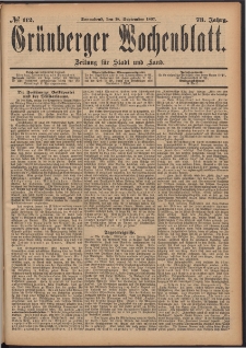 Gr&uuml;nberger Wochenblatt: Zeitung f&uuml;r Stadt und Land, No. 112. (18. September 1897)