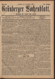 Grünberger Wochenblatt: Zeitung für Stadt und Land, No. 113. (21. September 1897)