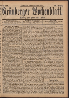 Gr&uuml;nberger Wochenblatt: Zeitung f&uuml;r Stadt und Land, No. 114. (23. September 1897)