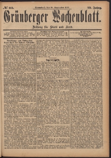 Gr&uuml;nberger Wochenblatt: Zeitung f&uuml;r Stadt und Land, No. 115. (25. September 1897)