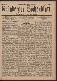 Gr&uuml;nberger Wochenblatt: Zeitung f&uuml;r Stadt und Land, No. 116. (28. September 1897)