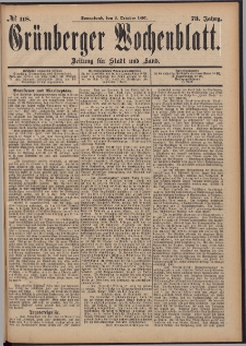 Gr&uuml;nberger Wochenblatt: Zeitung f&uuml;r Stadt und Land, No. 118. (2. October 1897)