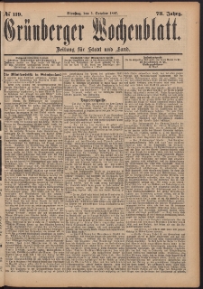 Gr&uuml;nberger Wochenblatt: Zeitung f&uuml;r Stadt und Land, No. 119. (5. October 1897)