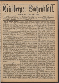 Gr&uuml;nberger Wochenblatt: Zeitung f&uuml;r Stadt und Land, No. 121. (9. October 1897)