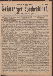 Gr&uuml;nberger Wochenblatt: Zeitung f&uuml;r Stadt und Land, No. 123. (14. October 1897)