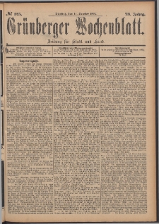 Gr&uuml;nberger Wochenblatt: Zeitung f&uuml;r Stadt und Land, No. 125. (19. October 1897)