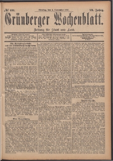 Gr&uuml;nberger Wochenblatt: Zeitung f&uuml;r Stadt und Land, No. 131. (2. November 1897)
