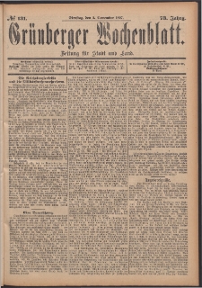 Grünberger Wochenblatt: Zeitung für Stadt und Land, No. 131. (2. November 1897)