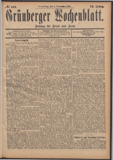 Grünberger Wochenblatt: Zeitung für Stadt und Land, No. 132. (4. November 1897)