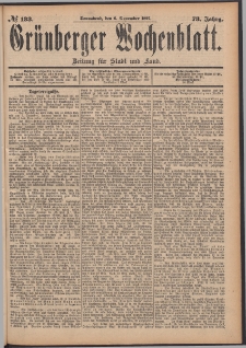 Gr&uuml;nberger Wochenblatt: Zeitung f&uuml;r Stadt und Land, No. 133. (6. November 1897)