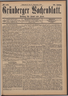 Gr&uuml;nberger Wochenblatt: Zeitung f&uuml;r Stadt und Land, No. 136. (13. November 1897)