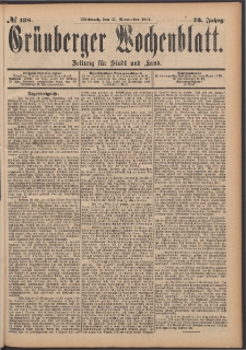 Gr&uuml;nberger Wochenblatt: Zeitung f&uuml;r Stadt und Land, No. 138. (17. November 1897)