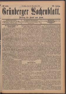 Gr&uuml;nberger Wochenblatt: Zeitung f&uuml;r Stadt und Land, No. 140. (23. November 1897)