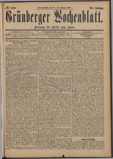 Gr&uuml;nberger Wochenblatt: Zeitung f&uuml;r Stadt und Land, No. 142. (27. November 1897)