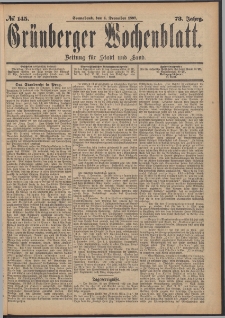 Gr&uuml;nberger Wochenblatt: Zeitung f&uuml;r Stadt und Land, No. 145. (4. December 1897)