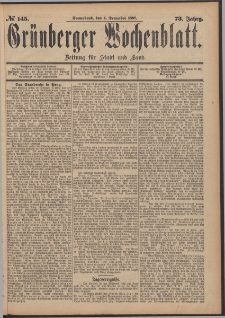 Grünberger Wochenblatt: Zeitung für Stadt und Land, No. 145. (4. December 1897)