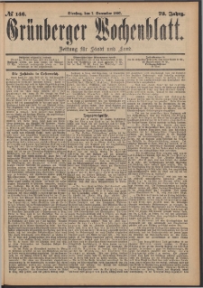 Gr&uuml;nberger Wochenblatt: Zeitung f&uuml;r Stadt und Land, No. 146. (7. December 1897)