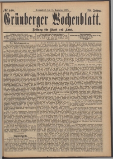 Gr&uuml;nberger Wochenblatt: Zeitung f&uuml;r Stadt und Land, No. 148. (11. December 1897)
