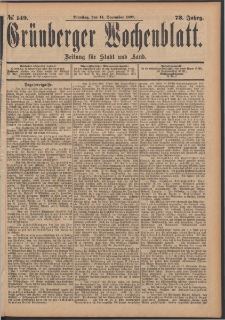Gr&uuml;nberger Wochenblatt: Zeitung f&uuml;r Stadt und Land, No. 149. (14. December 1897)