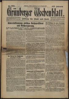 Gr&uuml;nberger Wochenblatt: Zeitung f&uuml;r Stadt und Land, No. 203. (30. August 1932)