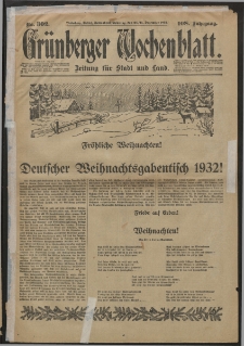 Gr&uuml;nberger Wochenblatt: Zeitung f&uuml;r Stadt und Land, No. 302. (24/25. Dezember 1932)