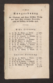 Rangordnung der Scholaren nach ihrem sittlichen Werthe und ihren schon erlangten Kenntnissen, nach der Prüfung im Herbste 1806