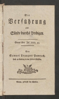 Die Verfuhrung zur Sunde durchs Predigen : Etwas uber Jes. XXIX. 21